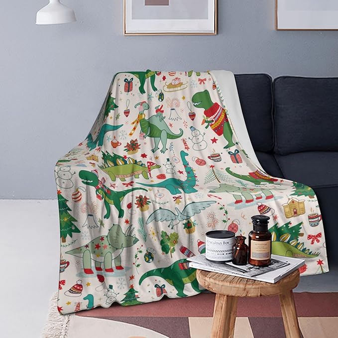 Cute Christmas Dinosaur Blanket Kids Blanket Flannel Lightweight Throw Blankets Gifts for Boys Girls Adults 50"x40"