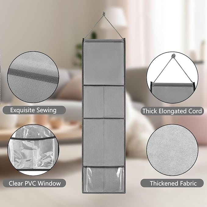 Hanging Cat Wand Holder Kitten Stick Toy Storage Bag Cat Accessories Organizer for Indoor Cats (Fabric Pockets)