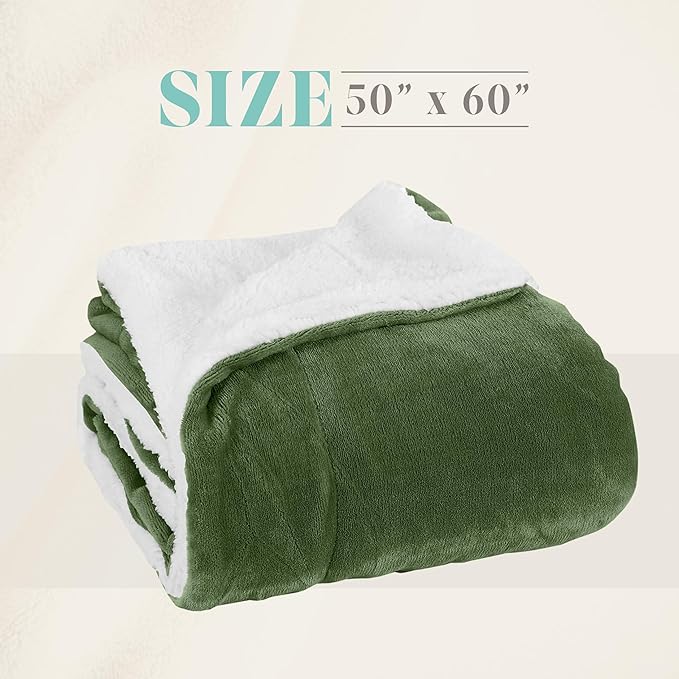 Elegant Comfort Reversible and Ultra-Plush Flannel Fleece Sherpa Throw- Lightweight Soft and Cozy- All Season Decorative Throw, Perfect for Lounging, 50 x 60 inches, Sage