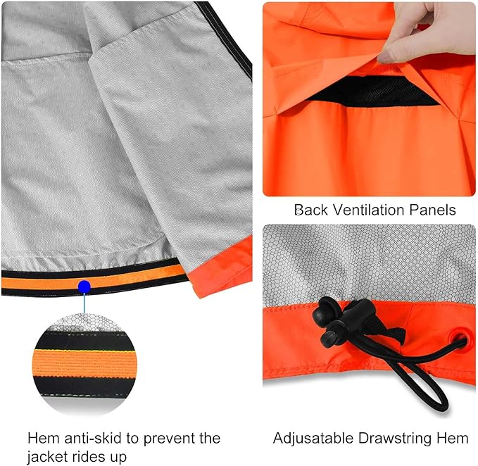 baleaf Men's Rain Jacket Waterproof Windbreaker Running Cycling Golf Hiking Gear Hood Lightweight Reflective Packable