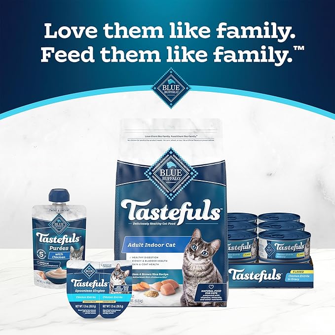 Blue Buffalo Tastefuls Spoonless Singles Natural Wet Cat Food Paté, Perfectly Portioned Cups, 2.6-oz. Twin-Pack Trays, Chicken Entreé (24 Count)
