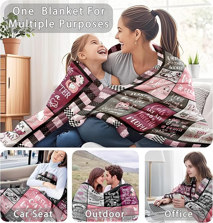 Cat Mom Blanket Gifts for Cat Lover Soft Flannel Throw Blanket Cats Gifts for Women Cats Themed for Decer Couch Bedding 50"x40"