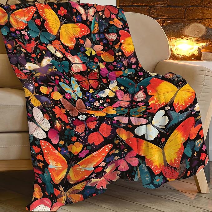 Butterfly Throw Blanket Butterfly Gifts for Kids Girls Adults Women Soft Cozy Warm Plush Fluffy Fuzzy Fleece Blanket Home Decor 40''X50''