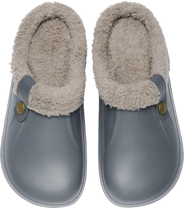 SMajong Mens Fur Lined Clogs Womens Waterproof Slippers Garden Shoes Winter Warm Plush Home House Slippers Indoor Outdoor Mules