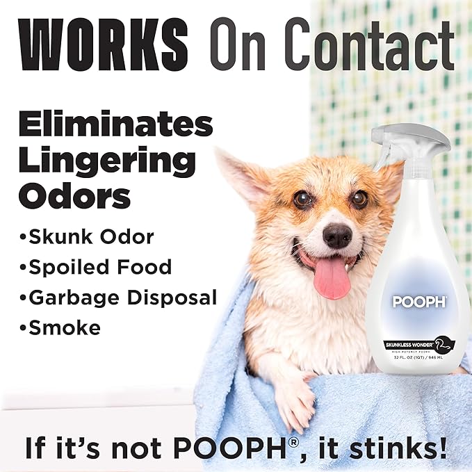 Pooph Skunk Odor Eliminator, 32oz Spray - Dismantles Skunk Odors on a Molecular Basis from Pets & Anything Else, Proprietary Formula Breaks Down Skunk Oils, Eliminates Odor on Clothing & More