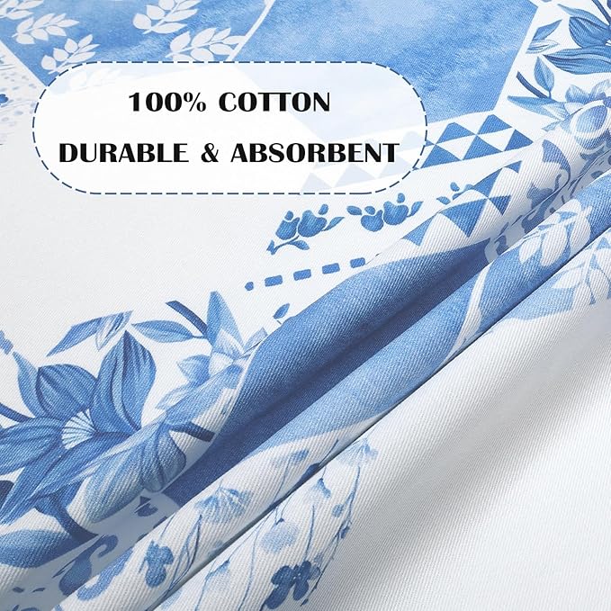 Blue Flower Tea Towels, 100% Cotton Kitchen Towel Set 20×27.5inch, Multi-Purpose Quick Dry Dish Towels Dishcloths Hand Towels Bar Towels(Set of 4)