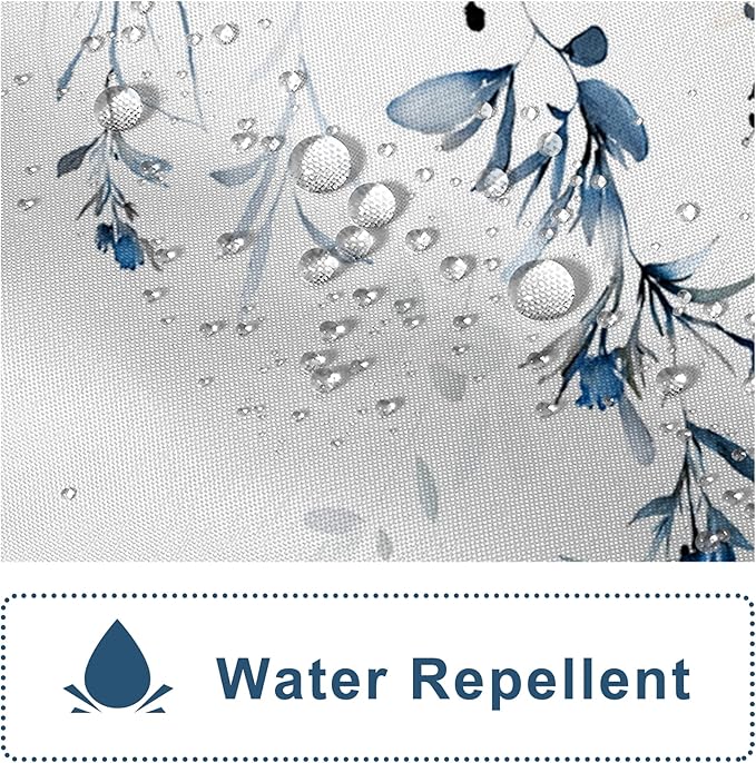 AWERT Blue Plants Shower Curtain with Hooks Watercolor Leaves Shower Curtain for Bathroom Waterproof Bathroom Accessories Bathtub Decor 72x72inch