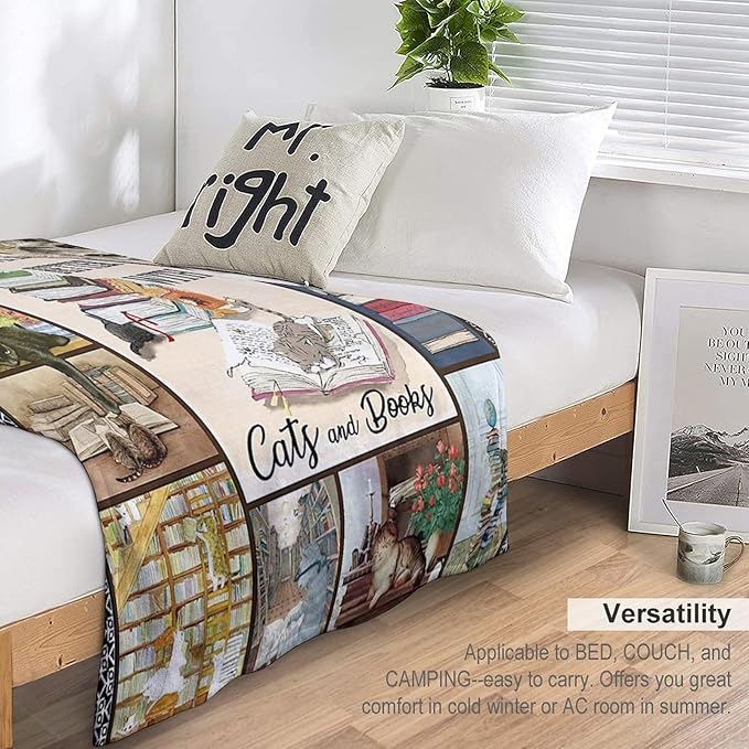 Read Blanket Cat Gifts for Reader Girls Boys Woman Kids Cat Lover Reading Book Throw Blankets Soft Blanket Warm Fleece Flannel Plush Blankets for Bed Sofa Couch 50"x60"