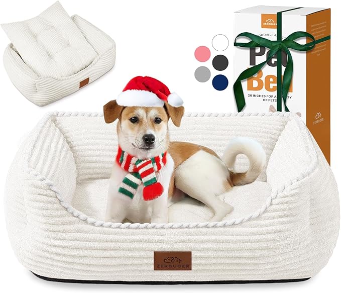 Rectangle Dog Bed for Large Medium Pets Indoor Outdoor with Removable Mat,Machine Washable Sleeping Sofa Non-Slip Bottom Soft Puppy Bed Durable Orthopedic Calming Pet Cuddler (Large, Cream)