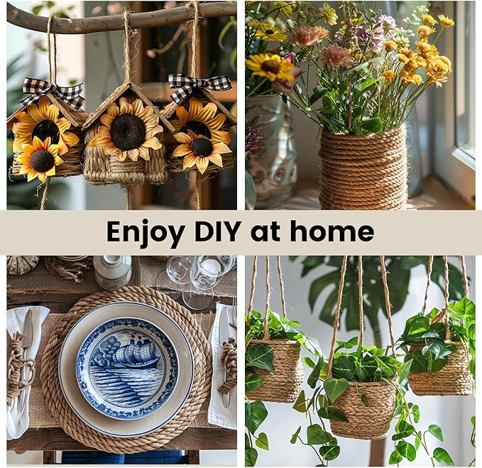 6mm 328 Feet Nature Jute Twine, Jute Rope for Cat Scratching Post DIY Arts Crafts Gardening Bundling Home Decor