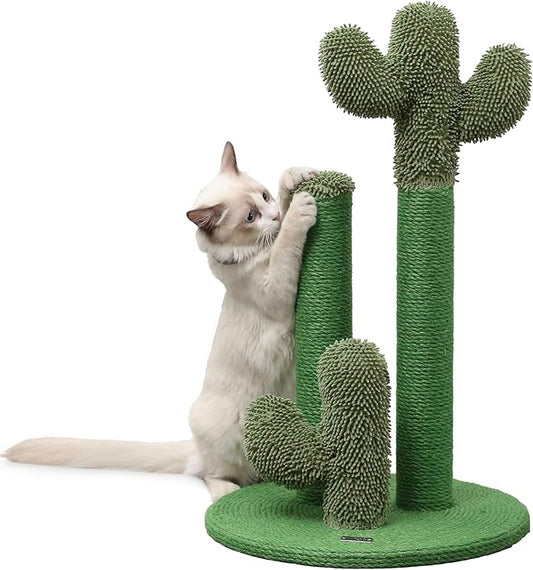 CTR1009A Marfa 25.25" Modern Jute Triple-Cactus Cat Scratching Post with Fuzzy Toy, Green