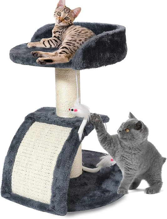 PowerKing Multifunction Cat Scratching Posts for Indoor Cats, Space-Saving Scratcher with Arched Sisal Board & Round Base, Durable Sisal Scratchers for Kittens & Small Cats (Grey)