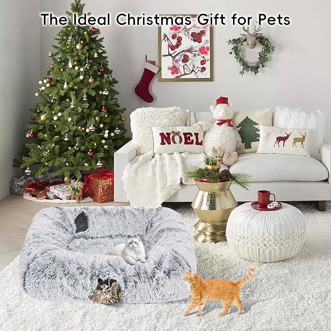 Extra Large Cat Tunnel Bed, Cat Tunnels for Indoor Cats, Plush Cat Donut Tunnel with Washable Middle Mat, 4 Exit Cat Balls, Multi-cat Household Peekaboo Cat Cave, Pet Play Toys for Kitten Puppy Rabbit