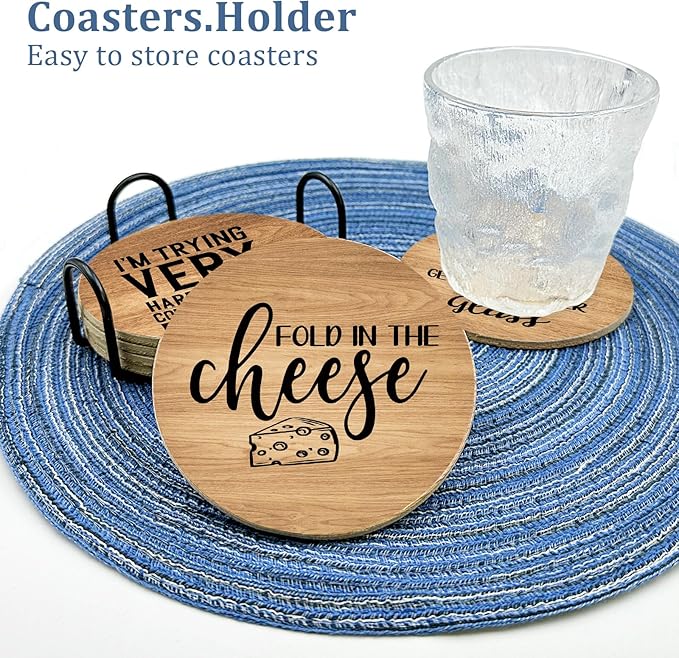 6 PCS Funny Schitts Cork Coasters for Drinks,Schitts TV Show Merchandise,Set with Coaster Holder Coffee Table Tea Table bar,Creek TV Themed Coasters Gifts for Fans