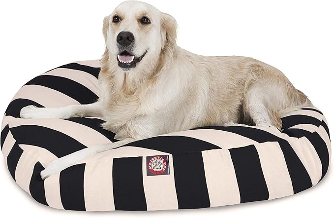 Black Vertical Stripe Large Round Indoor Outdoor Pet Dog Bed With Removable Washable Cover By Majestic Pet Products
