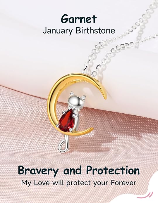 Birthstone Necklace for Women Girls, Cat Necklaces 925 Sterling Silver Teardrop Pendant 18K Gold-Plated Birthstone Jewelry Gifts for Birthday Easter