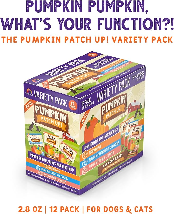 Weruva Pumpkin Patch Up! Pumpkin Pumpkin, What's Your Function? Variety Pack for Dogs & Cats, 2.8oz Pouch (Pack of 12)