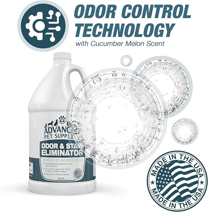 Advanced Pet Supplies Odor Eliminator and Stain Remover Carpet Cleaner with Odor Control Technology, Professional Strength Enzymatic Solution, Natural Enzymes for Carpet and Hardwood Floors (Gallon)