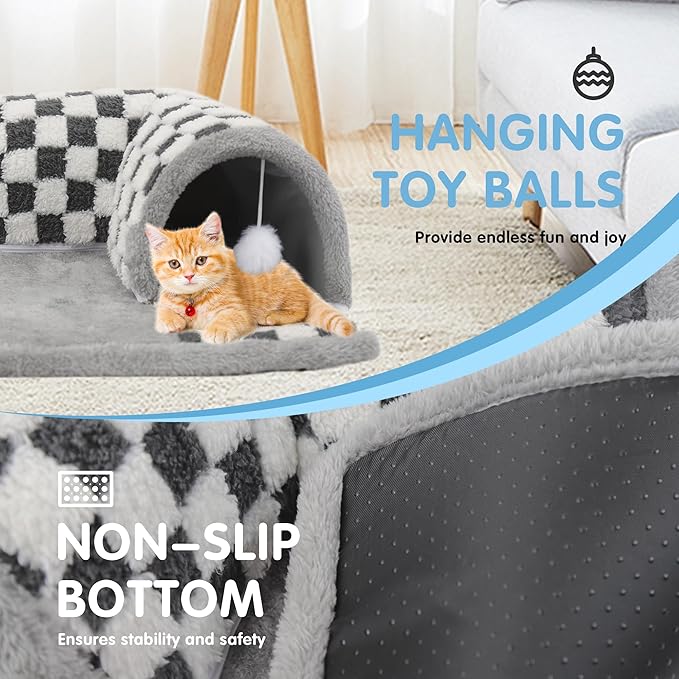 Kitten Tunnel Bed Mat for Indoor Kittens, Perfect Kitten Gift Toy, 3D Memory Foam Cat Tunnel Mat, Detachable & Machine Washable, Non-Slip Base, Black S