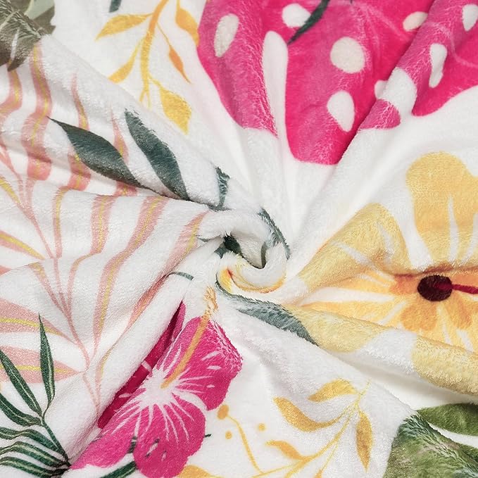 Tropical Palm Leaves Throw Blanket Floral Flower Flannel Fleece Throw Blankets Botanical Plant Cozy Fuzzy Plush Throw Blanket Nature Soft Throw Blankets for Sofa Bed 50" X 60"