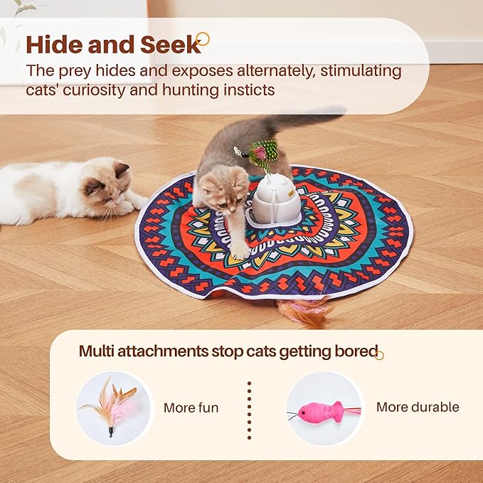 Potaroma Laser Cat Toys Rechargeable, Versatile Hide and Seek Kitten Wand Toy, Automatic Interactive Cats Toy, Moving Under-The-Cover Feather, Cat Indoor Exercise for All Breeds