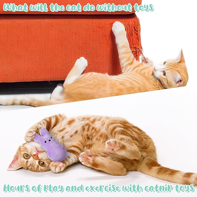 MALLMALL6 5Pcs Easter Bunny Catnip Toys Gift for Cat, Indoor Cat Chew Bite Kick Plush Colorful Rabbit Peeps Catmint Pet Toys for Cat Lover Gifts, Cute Interactive Cat Toy for Pet Presents