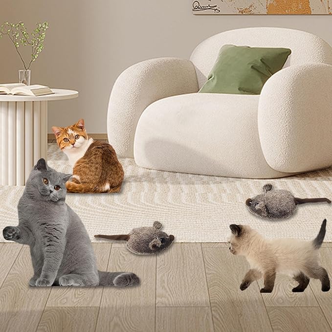 Cat Toys Squeaky Rechargeable Moving Mouse with Dynamic Magic Tail, Automatic Self Play Mouse Interactive Cat Toy for Indoor Cats, Kitten's Electric Multi-Mode Activated Mouse Toy (Brown)