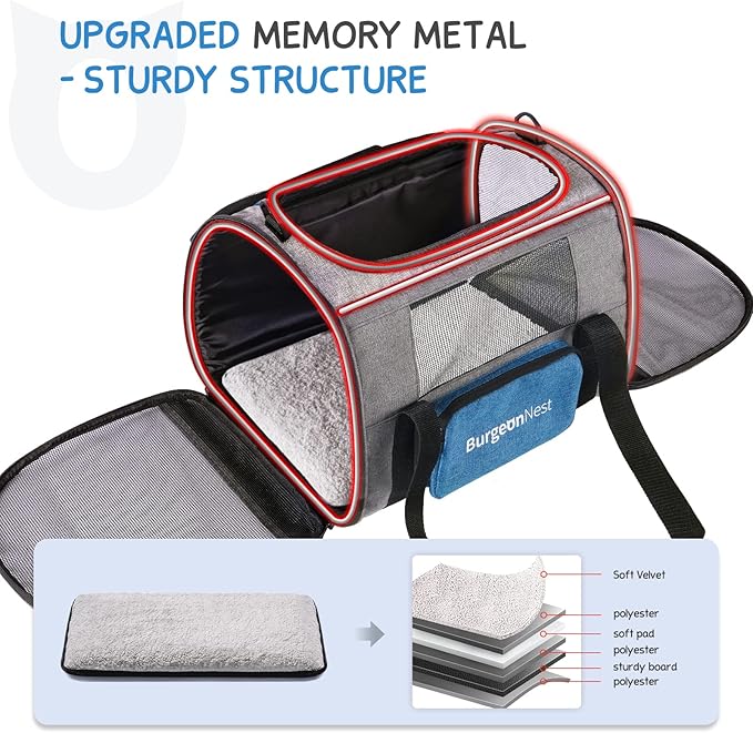 BurgeonNest Cat Carriers for Small Cats Under 15, Small Pet Carrier with Unique Side Bag,Top Load Little Animal Purse Soft-Sided Escape Proof with 4 Ventilated Windows