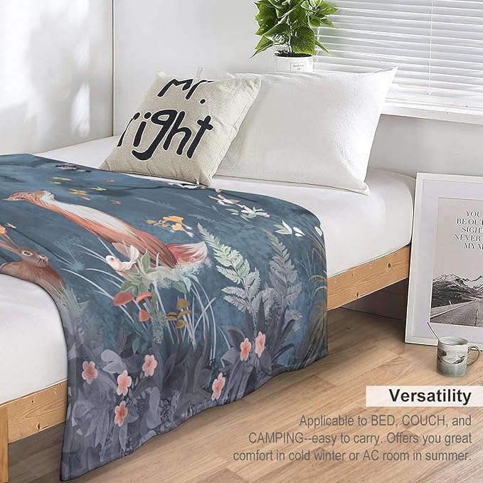 Fox Print Blanket Rabbit Red Panda Forest Animals Throw Blankets for Couch Sofa Stuff Decor Soft Cozy Fleece Plush Flannel Bedding Blanket Gifts for Baby Girls Boys Kids Adults Lover Men Women 40"x50"