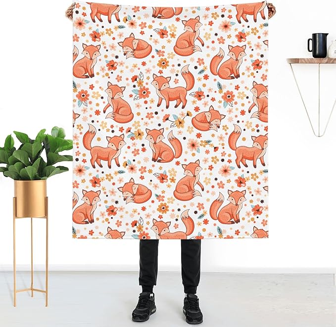 Fox Soft Throw Blanket Flannel Fleece Blankets Warm Cozy Lightweight Fuzzy Blanket for Bed Sofa Couch Home Decor 60"X50"