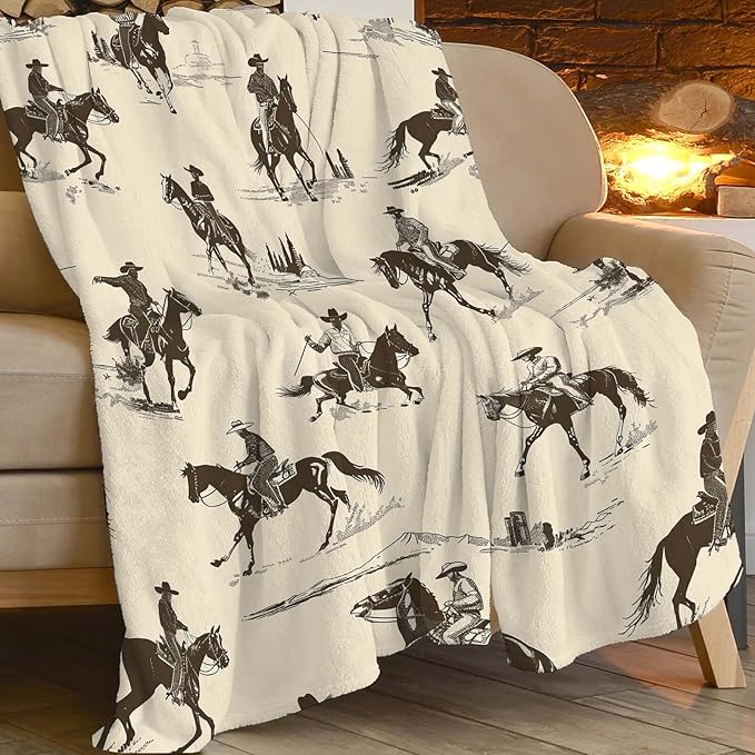 Cowboy Throw Blanket Horse Gifts for Kids Girls Boys Adults Women Men Soft Cozy Warm Plush Fluffy Fuzzy Fleece Blanket Decor 40''X50''
