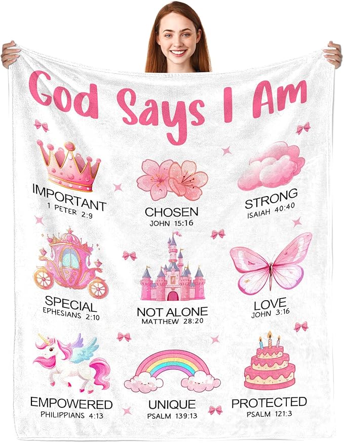 CIUGOIG Christian Gifts for Girl, God Says I Am Princess Blanket 50"x60", Inspirational Religious Birthday Gifts for Princess Lover Bible Verse Blanket, Princess Gifts, Christian Princess Gifts