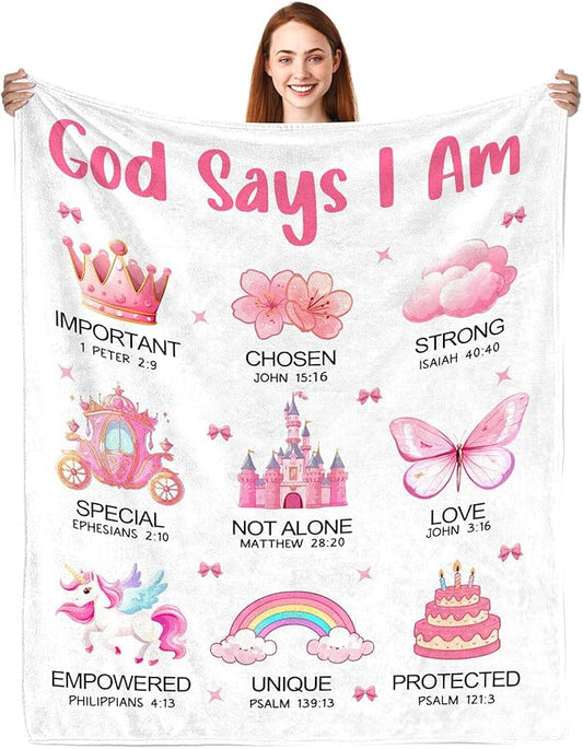 CIUGOIG Christian Gifts for Girl, God Says I Am Princess Blanket 50"x60", Inspirational Religious Birthday Gifts for Princess Lover Bible Verse Blanket, Princess Gifts, Christian Princess Gifts