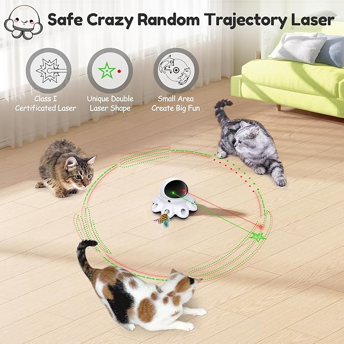 ORSDA Cat Laser Toy, 2-in-1 Green Laser Cat Toys, Automatic Cat Toys for Indoor cat, 8 Holes Mice Whack A Mole Moving Feather, USB Rechargeable Electronic Kitten Toys for All Breeds