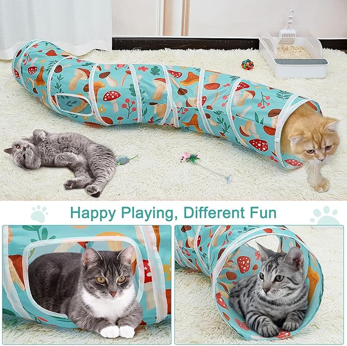 Glittme Cat Tunnel, Cat Tunnels for Indoor Cats, S-Shape Peekaboo Cat Cave with Cat Toys, Foldable Cat Tubes and Tunnels for Cats, Rabbit, Puppy, Guinea Pig