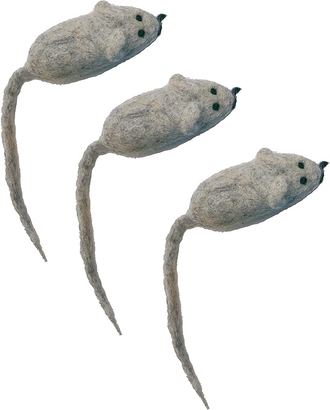 Toys for Cats and Kittens 100% Wool Felt Handmade in Nepal (3 Tan Mice)