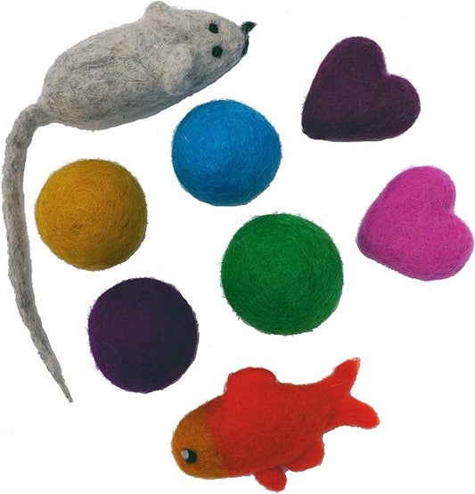 Toys for Cats and Kittens 100% Wool Felt Handmade in Nepal (8 Assorted)