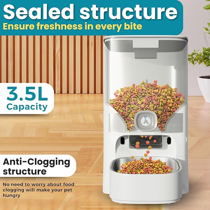 Automatic Cat Feeder - WiFi Automatic Dog Feeder 3.5L Pet Food Dispenser Smart App Control Cat Feeding Station Timed Food Pet Feeder