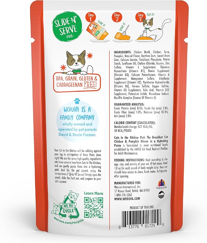 Weruva Cats in The Kitchen Paté, The Breakfast Cat with Chicken & Pumpkin, 3oz Pouch (Pack of 12)