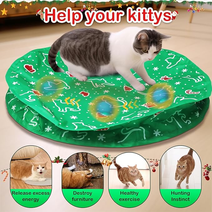 Interactive Cat Toys Ball Fast Rolling in Christmas Pocket, Motion Activate Chirping Cat Toy Hide and Seek Mouse Catching Game (Christmas Party)