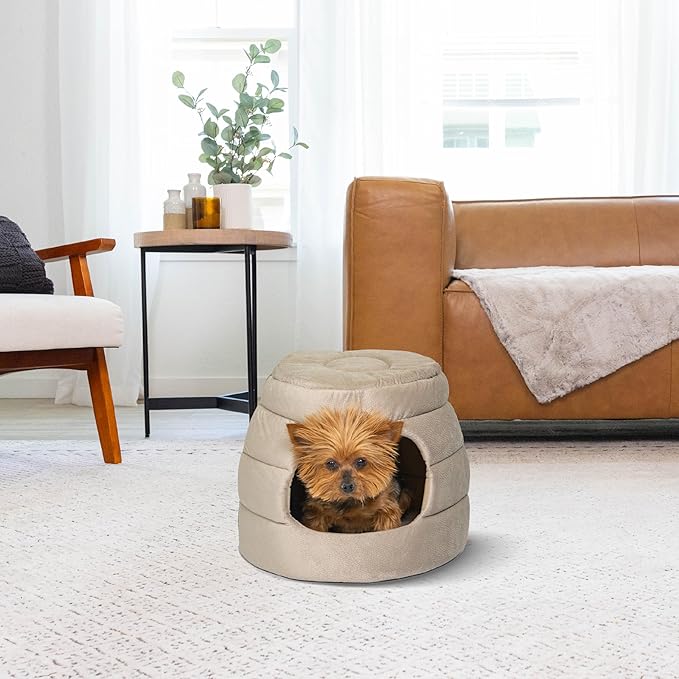 Best Friends by Sheri 2 in 1 Honeycomb Convertible Cat and Dog Cave Bed, Ilan Microfiber, Wheat, Standard