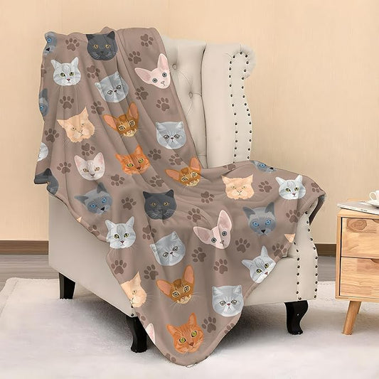 Cute Kids Cats Print Blanket Throw 50"x40", Plush Flannel Blankets with Cats On It, Gifts for Kids Women Cat Lovers People