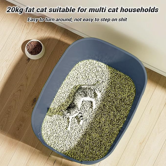 High Sides Cat Litter Box 24.6''Lx18.3''Wx12.2''H Jumbo Cat Litter Pan for Multi Cats Households, Extra Large Open Big Cat Litter Box with High Wall Anti-Splashing Kitty Litter Box(Pack of 2)
