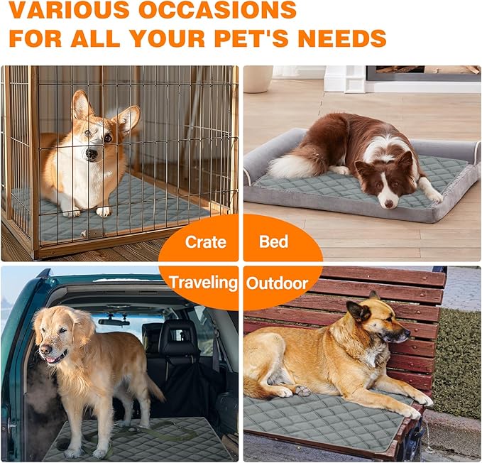 Self Warming Dog Bed, Pet Crate Pad for Indoor and Outdoor, Washable Heating Dog Kennel Mats with Non-Slip Bottom for Small Medium and Large Dogs - Grey, M:28"x45"