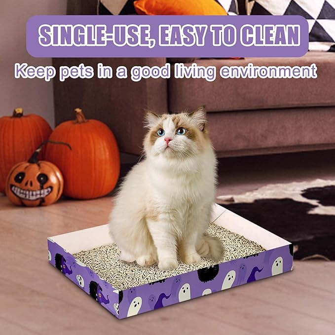 30 Pack Disposable Cat Litter Box, Foldable Paper Litter Box, Travel Cat Litter Box,Non Clumping Durable and Waterproof,Low Entry Easy Disposal,Portable(13.6x9.7x1.9 in)