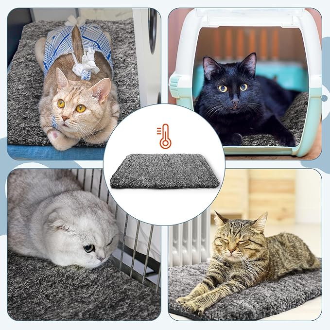 6 Pack Self Warming Cat Pads 19 x 28 Inch Self Heating Dog Cat Mats Extra Warm Thermal Pet Bed Washable Pet Crate Bed Mat Blanket Removable Cover Non Slip for Indoor Outdoor Pets (Grey)