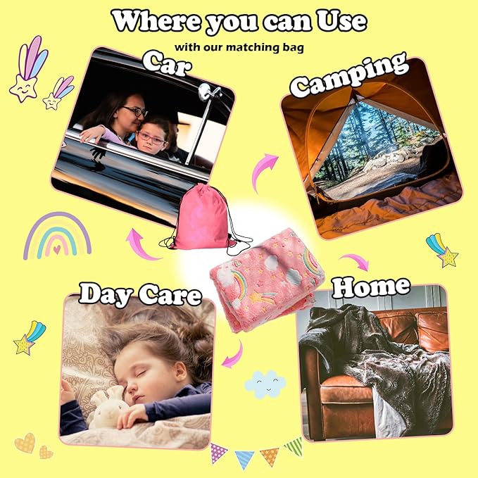 Best Gift Glow in The Dark Rainbow Throw Blanket with Storage Bag, Soft Throw Blanket for Girls Boys, Gifts for Birthday Christmas Valentines, Kids Blanket, Girls Blanket Home Travel Use, 60x50 Red