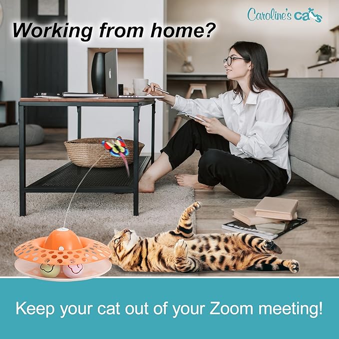 Caroline's Cats Automatic Butterfly Cat Toy – Interactive 2 in 1 with Auto Shut Off & Catnip Ball Track; Recommended Electric Exercise & Enrichment Game