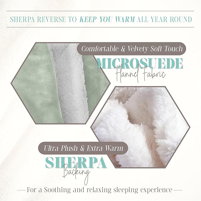 Elegant Comfort Reversible and Ultra-Plush Flannel Fleece Sherpa Throw- Lightweight Soft and Cozy- All Season Decorative Throw, Perfect for Lounging, 50 x 60 inches, Mint Green