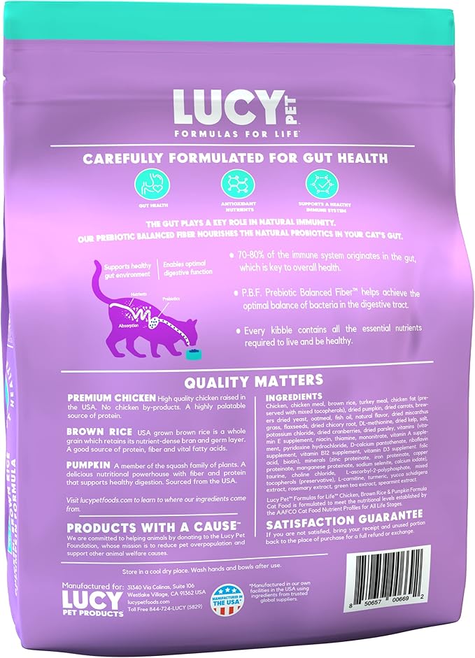 Lucy Pet Products Chicken, Brown Rice & Pumpkin, LID Cat Food 10lb